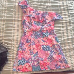 Lilly Pulitzer Blue and Pink One Shoulder Romper